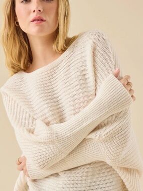 Altar'd State Cream Ribbed Knit Scoop Neck Sweater